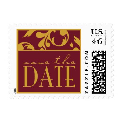 Burgundy &amp; Gold Save The Date Small Postage