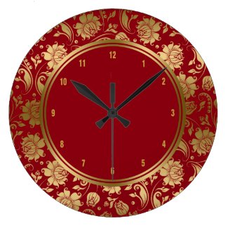 Burgundy & Gold Vintage Floral Damasks Clocks