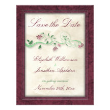 Burgundy & Green Floral Vine Save the Date Custom Invitations