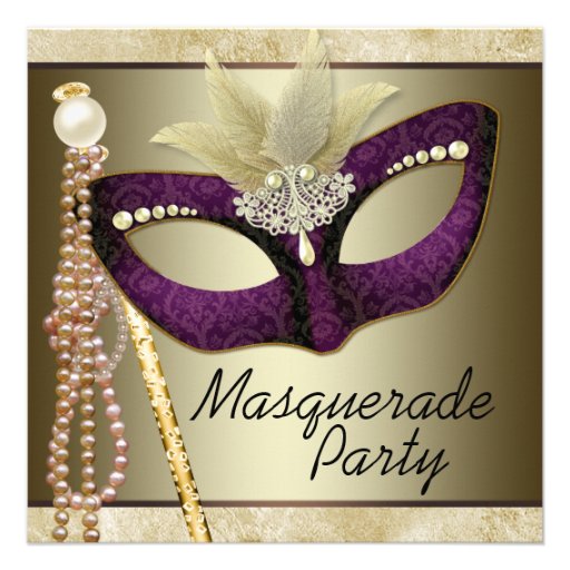 Burgundy Ivory Pearl Masquerade Party Custom Invitations