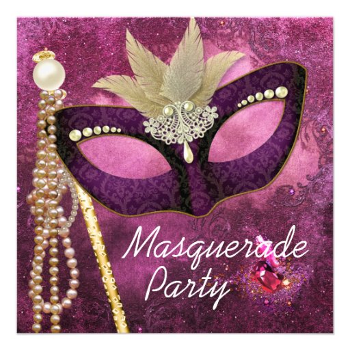 Burgundy Pearl Pink Masquerade Party Invitations