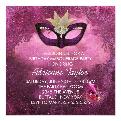 Burgundy Pearl Pink Masquerade Party Invitations