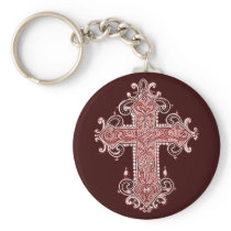Burgundy Pink Cross Vintage Art Key Chain!