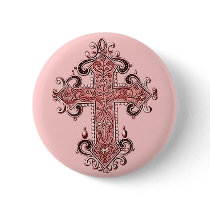 Burgundy Pink Cross Vintage Art Round Button!