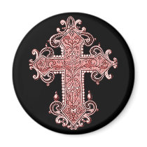 Burgundy Pink Cross Vintage Art Round Magnet!