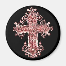Burgundy Pink Cross Vintage Art Round Magnet!
