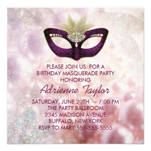 Burgundy Pink Masquerade Party Invitations