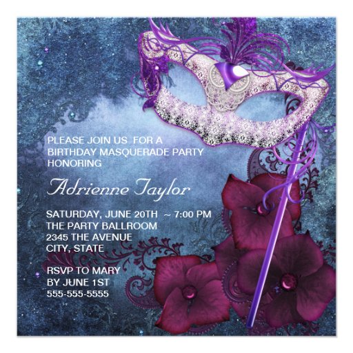 Burgundy Purple Masquerade Party Invitations