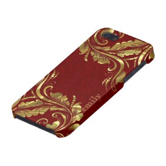 Burgundy Red And Gold Girly Floral Design Covers For iPhone 5
