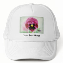 Burgundy Red Pansy Flower on A White Cap hats
