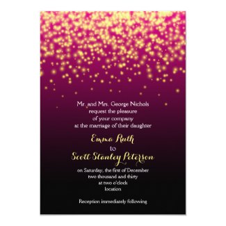 Burgundy red sparkling lights in the sky wedding card