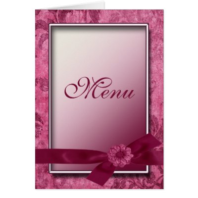 Burgundy Maroon Pink Ribbon Flowers Wedding Menu Cards Matching