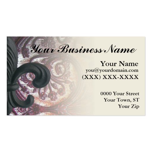 burgundy/sand "iron fleur de lis" business card (front side)