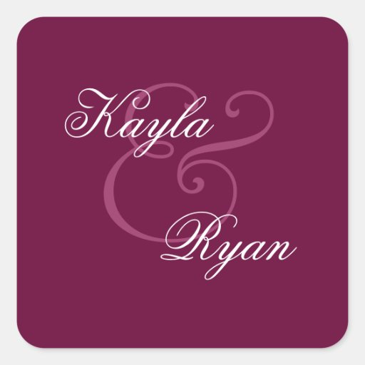 BURGUNDY Square Monogram Wedding Sticker