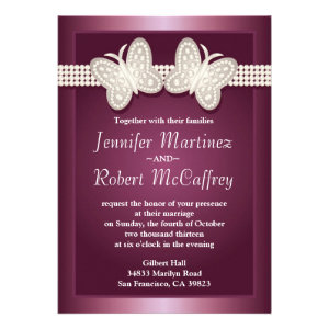 Burgundy Studded Butterfly Wedding Invitations