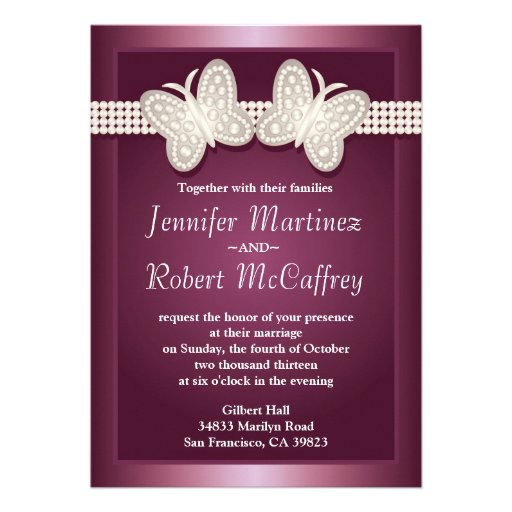 Burgundy Studded Butterfly Wedding Invitations
