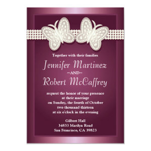 Burgundy Studded Butterfly Wedding Invitations 5