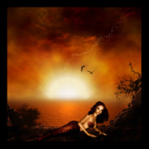Burgundy Sunset Mermaid Poster Print