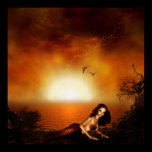 Burgundy Sunset Mermaid Poster Print