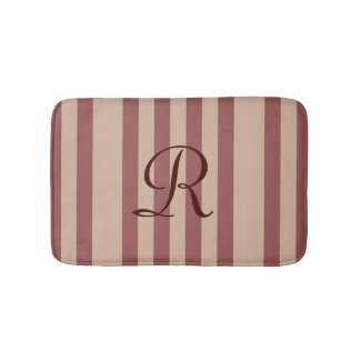 Burgundy/Tan Striped Monogrammed Plush Bath Mat