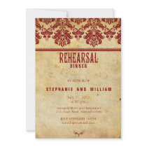 Burgundy Vintage Lace Rehearsal Dinner Card Announcement
