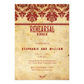 Burgundy Vintage Lace Rehearsal Dinner Card Announcement