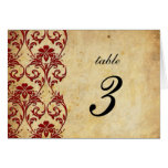 Burgundy Vintage Swirl Damask Wedding Table Number cards