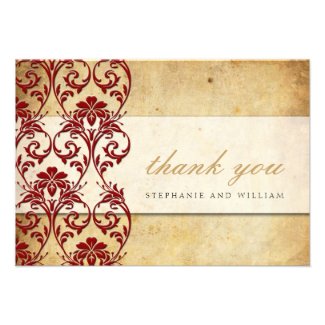 Burgundy Vintage Swirl Wedding Thank You Card Invite