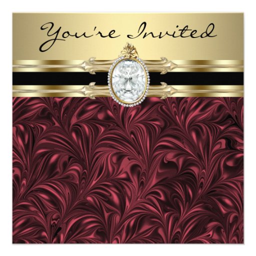Burgundy Wine Gold Womans Birthday Party Custom Invite (front side)