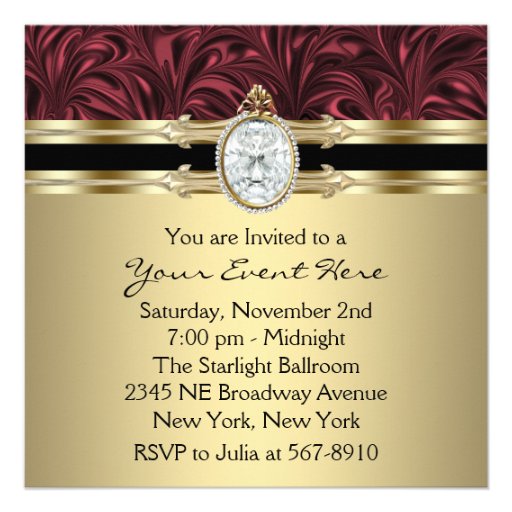 Burgundy Wine Gold Womans Birthday Party Custom Invite