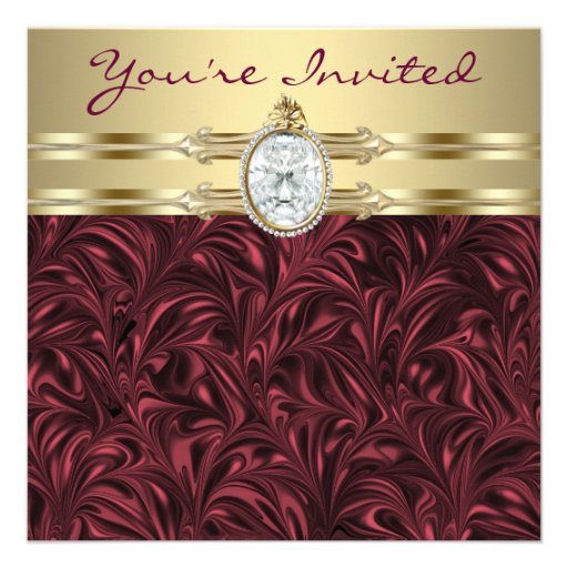 Burgundy Wine Gold Womans Birthday Party Custom Announcement