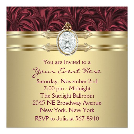 Burgundy Wine Gold Womans Birthday Party Custom Announcement