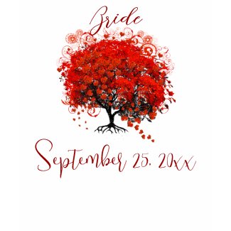 Burgundy Wine Heart Leaf Tree Wedding T-Shirts shirt