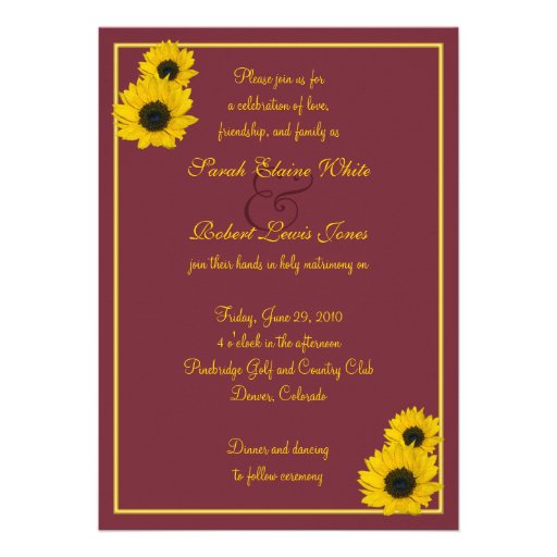 Burgundy Yellow Sunflower Wedding Invitation