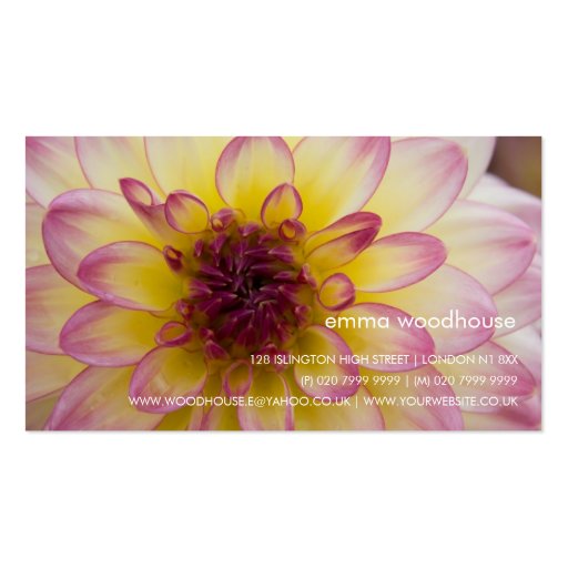 Burgundy, Yellow & White Dahlia Business Card Template (front side)