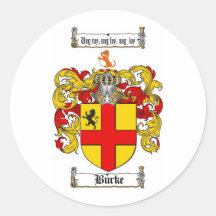 BURKE FAMILY CREST -  BURKE COAT OF ARMS ROUND STICKER