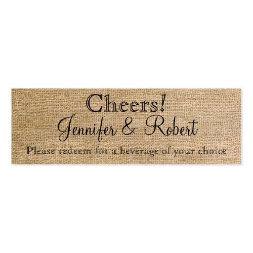 Burlap and Birch Posh Wedding Drink Tickets Business Cards (front side)
