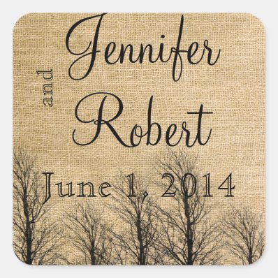 Burlap and Birch Posh Wedding Envelope Seal Square Sticker