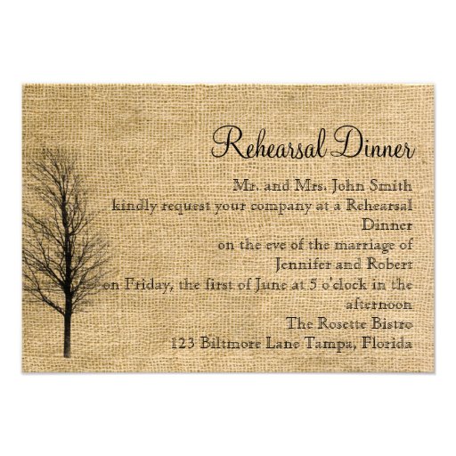 Burlap and Birch Posh Wedding Rehearsal Personalized Invitations