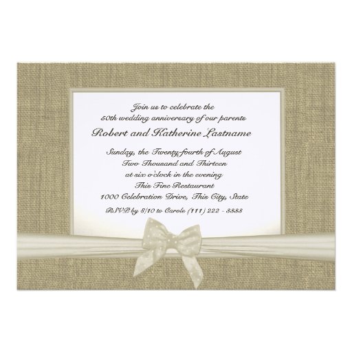 Burlap and Bow 50th Anniversary with Photo Custom Announcements