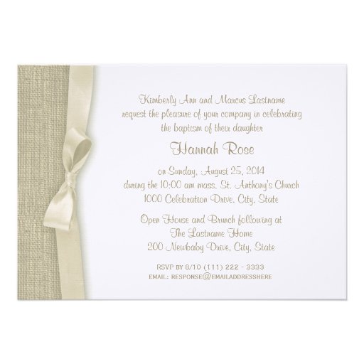 Burlap and Bow Baptism with Photos Custom Invites