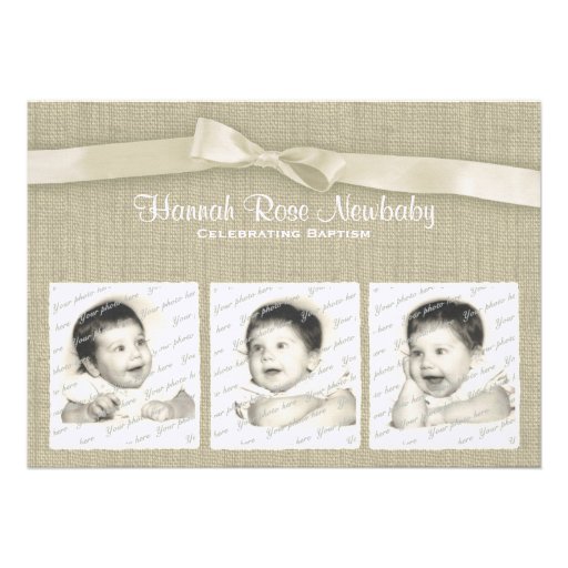 Burlap and Bow Baptism with Photos Custom Invites