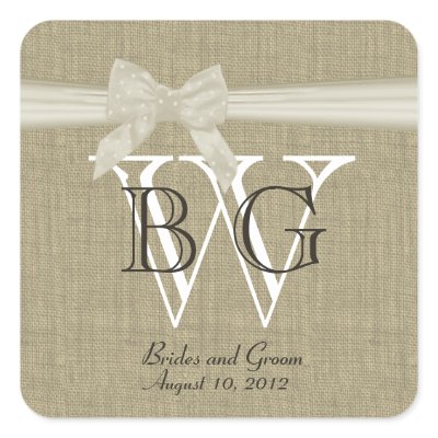Burlap and Bow Monogram Square Stickers