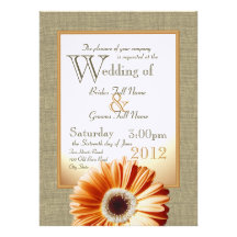 Burlap and Bow Orange Gerbera Daisy Wedding Personalized Announcement