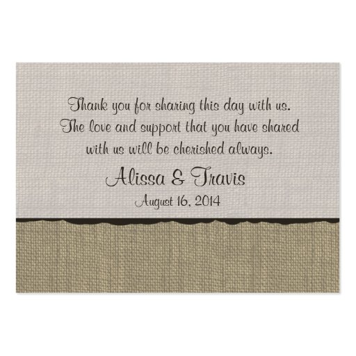 Burlap and Bow Rustic Country Seating Card Business Card (back side)
