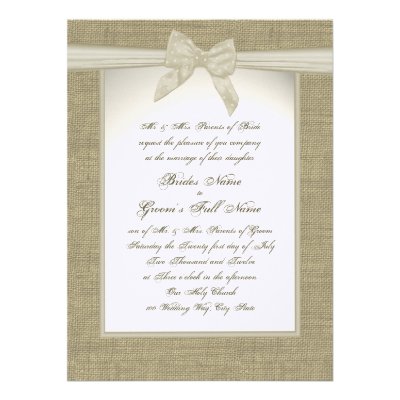 Burlap and Bow Rustic Wedding Custom Invites