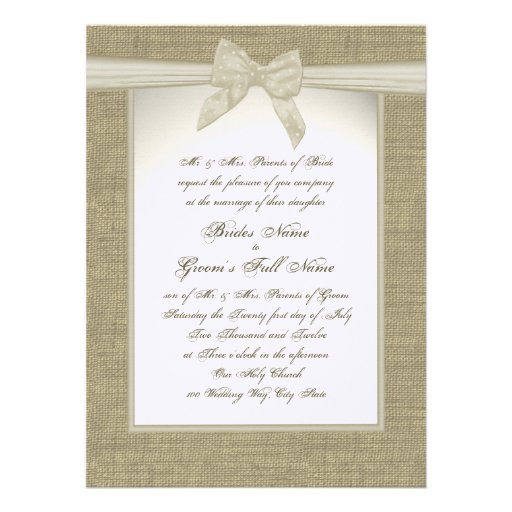 Burlap and Bow Rustic Wedding Custom Invites