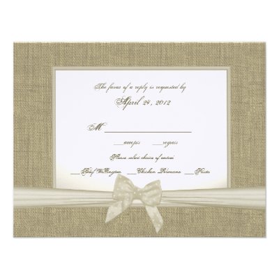 Burlap and Bow Rustic Wedding RSVP Custom Invite