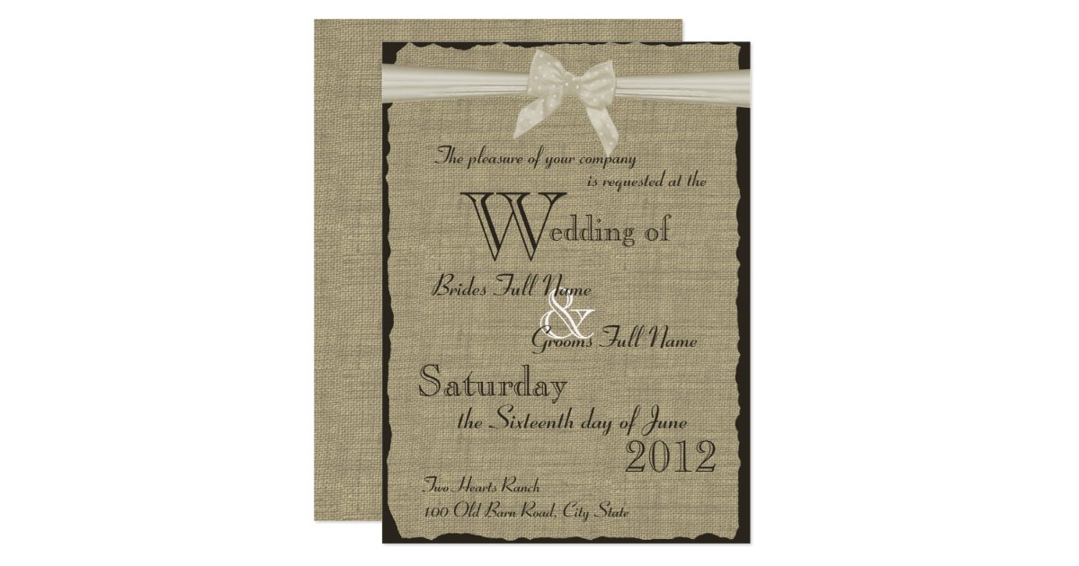 Burlap and Bow Wedding Card Zazzle