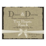 Burlap and Bow Wedding Reception Custom Invites